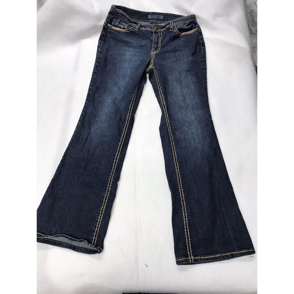 Zana Di Women Jeans Mid Rise Flare Leg Stretch Denim Sz 14 Y2k Vtg Thick Stitch - Picture 2 of 11